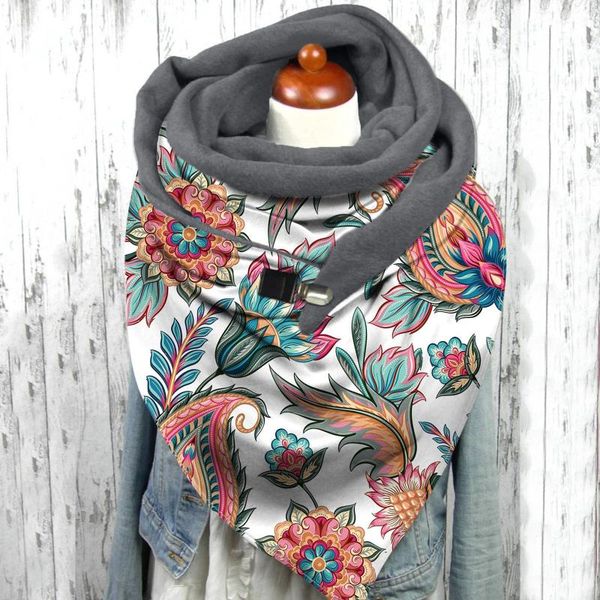

scarves women scarf winter cashew flowers printed button wrap retro female casual warm shawls comfortable turban, Blue;gray
