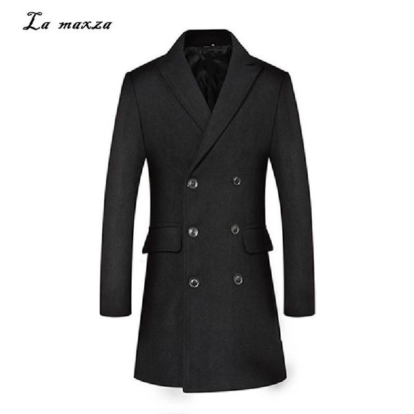

vintage fashion men wool coat 2021 winter casual double breasted slim long coat plus size 4xl, Black