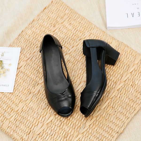 

summer peep-toe women sandals genuine leather high heeled female sandals platform shoes woman casual solid shallow shoesdress shoes, Black