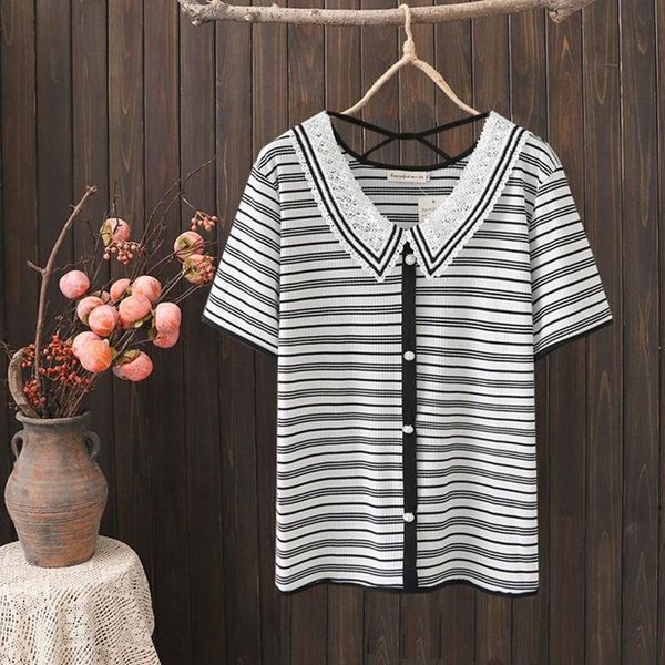 

women's blouses & shirts summer korean style temperament elegant doll collar stripe casual loose fashion ladies blusas mm0693, White
