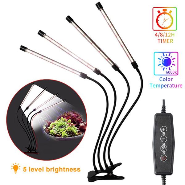 

grow lights home office flower desk 4 heads for indoor plants usb cycle timing aluminum clip on 360 degree rotatory led light