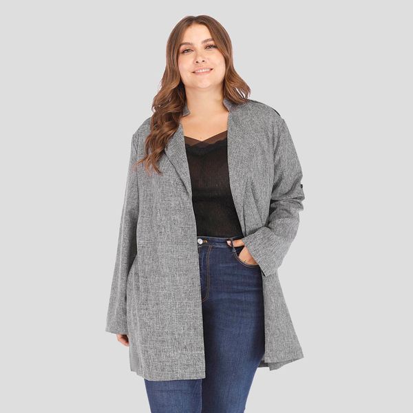 

women's plus size outerwear & coats women solid jackets coat fashion office casual lady suit slim breasted business female talever ove, Black