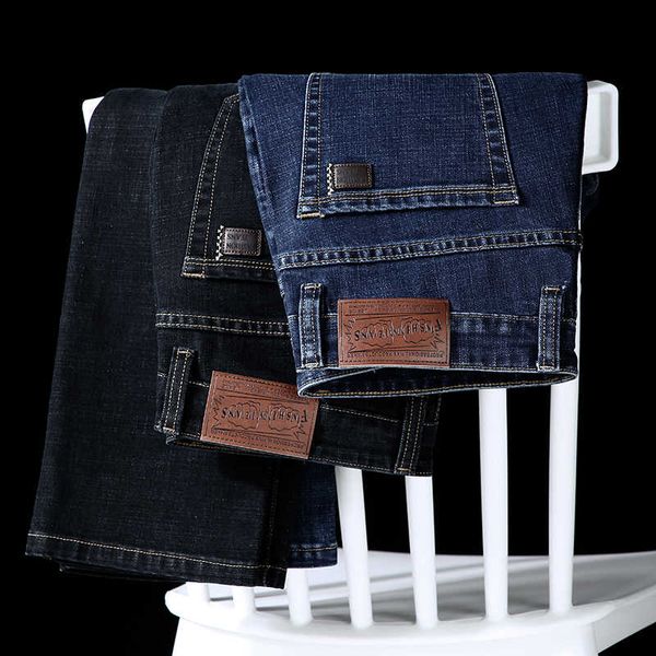 

2021 autumn new office business jeans men classic style blue black stretch straight-leg denim pants male brand trouserse3ta