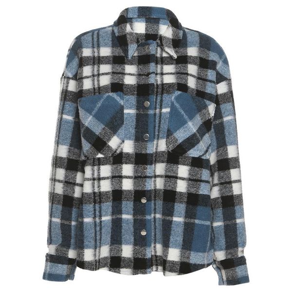 

women's jackets cozok women 2021 fashion with pockets oversized check jacket coat vintage long sleeve snap-button female outerwear chic, Black;brown