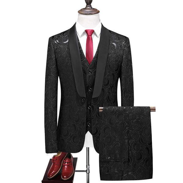 Classico tailleur jacquard stile britannico nero bianco moda uomo smoking sposo smoking abiti taglia grande 5XL blazer uomo X0909