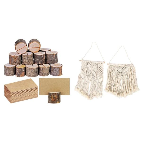 

tapestries 1 set rustic style wooden card box round table digital bracket & 2 pcs macrame wall hanging small art woven decor
