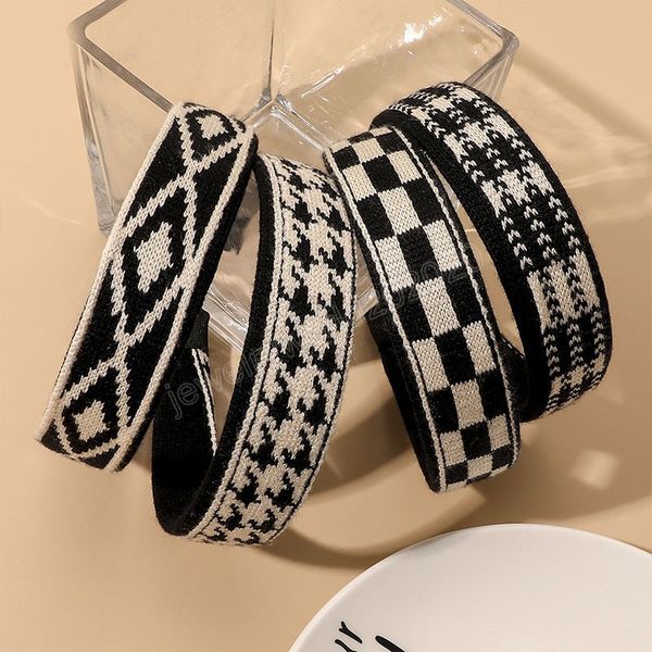 

simple all-match women knitted hair hoop fashion elegant houndstooth headband striped wide edge hairbands hair accessories, Silver
