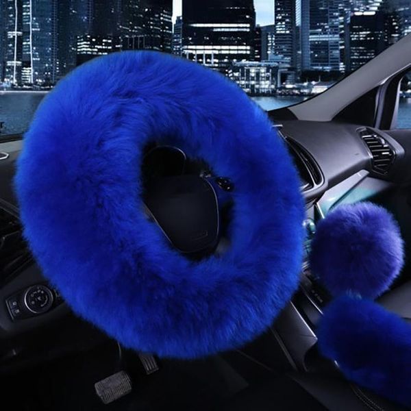 

steering wheel covers 3 piece set cover real sheepskin car plush warmth fluffy auto parts ladies accessoire voiture