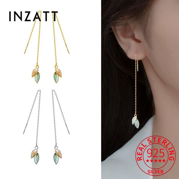 

dangle & chandelier inzareal 925 sterling silver chain tassel painted leaves drop earrings for fashion women cute fine jewelry accessories