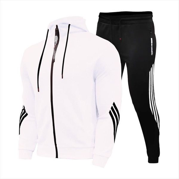 

spring and autumn brand fashion mens tracksuit two piece striped sportswear hooded outdoor sports pants track suit, Gray