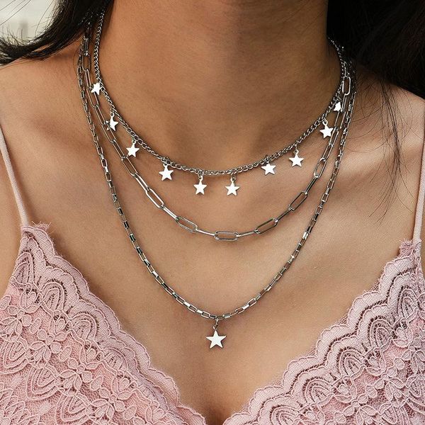 

pendant necklaces silver color choker necklace for women 3 layers full stars chain & pendants velvet chokers fashion jewelry