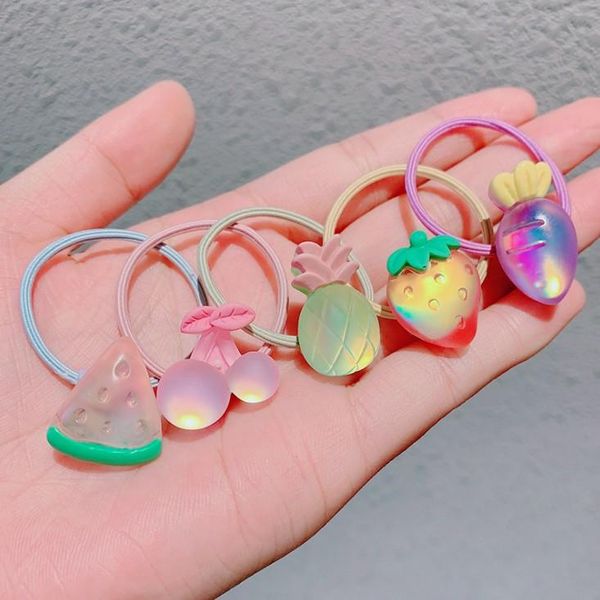 

hair accessories 10 pieces cute fruit princess headwear elastic bands girls sparking mini headdress tie gum ropes, Slivery;white