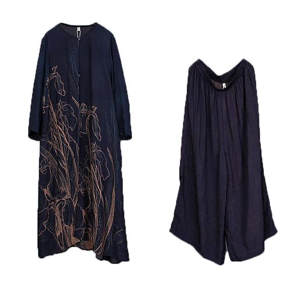 

women's two piece pants 2021 women suits spring summer retro large size loose irregular print casual, White