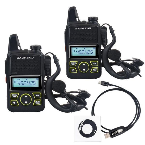 

walkie talkie 2pcs baofeng mini bf-t1 uhf 400-470mhz 1w 20ch ham fm two-way radio with earpiece & programming cable