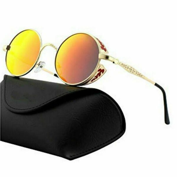 Polarize Gotik Steampunk Güneş Gözlüğü Kaplama Aynalı Yuvarlak Daire Güneş Gözlükleri Retro Vintage Gafas Masculino