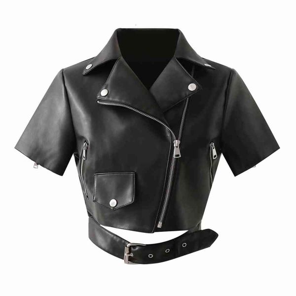 

leather jacket high fashion men belt autumn and winter zipper fashion short slim coat lapel clothes, Black