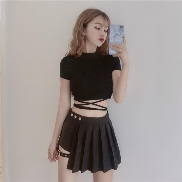 

jeans casual denim womens shorts skirt hollow out bandage punk high waist slim, White;black