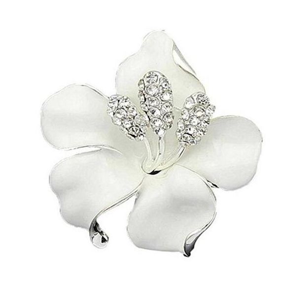 Hochwertige emaillierte Lilien-Blumen-Frauen-Brosche, klare Kristalle, Strass-Brautbrosche, preiswerter Großhandel, elegant