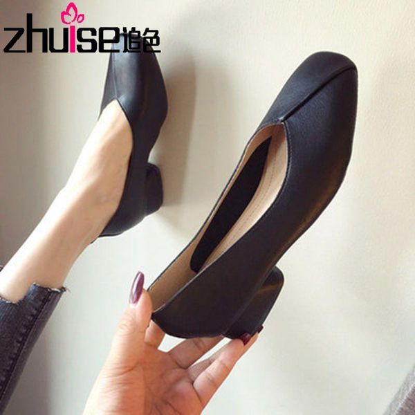 

dress shoes square-headed grandma female 2021 thick heel shallow mouth one-pedal single korean version of fairy style, Black