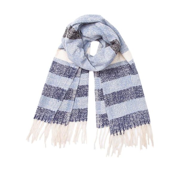 

scarves womens stripe warm long shawl wraps large knit cashmere tassel soft plaid scarf comfortable with foulard femme, Blue;gray