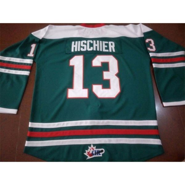 

rare white green 001 custom halifax mooseheads #13 nico hischier hockey jersey 100% embroidery jersey or custom any name or number jersey, Black