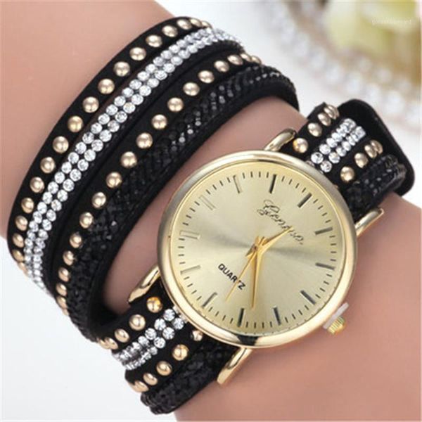 

wristwatches 8 colors arrival casual women's watches pu leather korean crystal rivet bracelet watch girls ladies, Slivery;brown