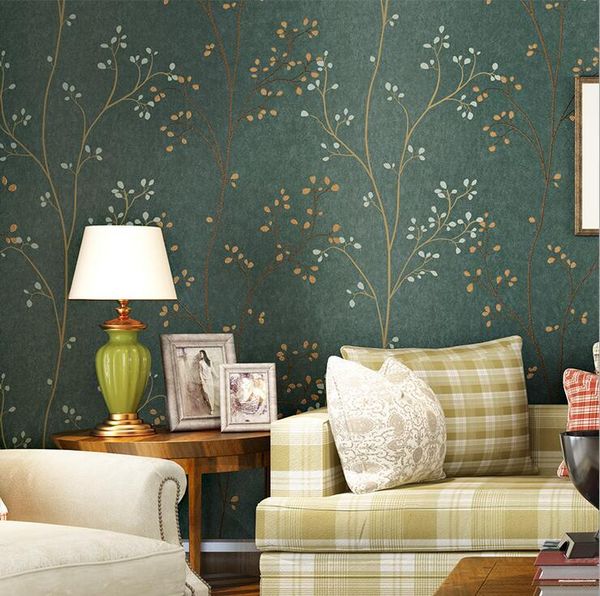 

romantic pastoral creative green tree pattern bedroom non-woven wallpaper 3d living room sofa tv background wall home decor