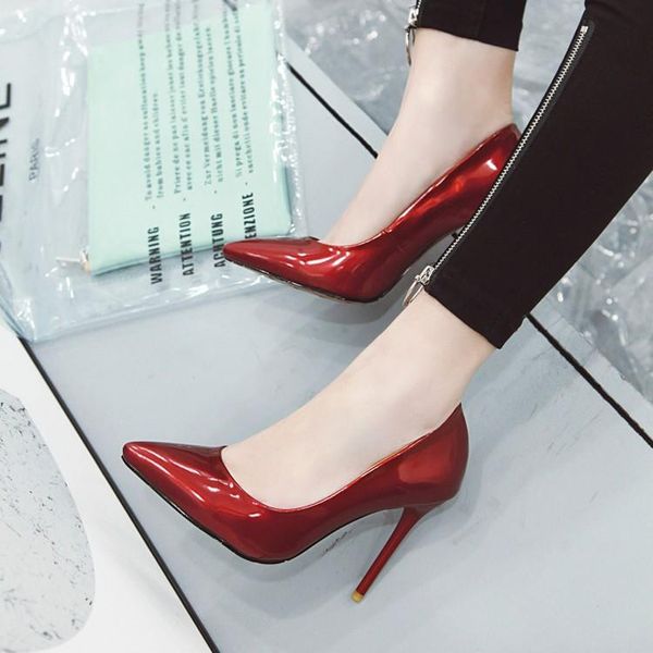 

dress shoes ol professional 2021 europe and america single high heels women's patent leather all-around super fire point shallow mouth, Black
