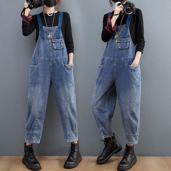 

women's jeans women -2xl button down solid square collar overalls suspender pants dungarees playsuit jumpsuit, Blue