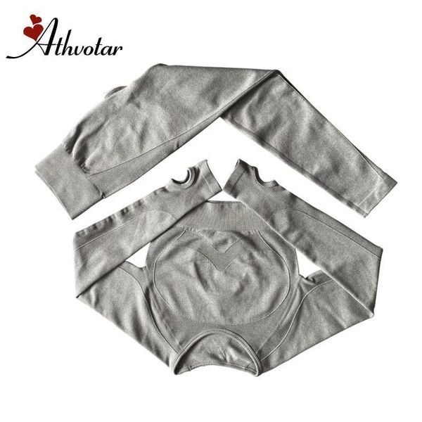 

athvotar gym set women workout sportswear yoga set women fitness long sleeve and high waist leggings running sportswear, White;red