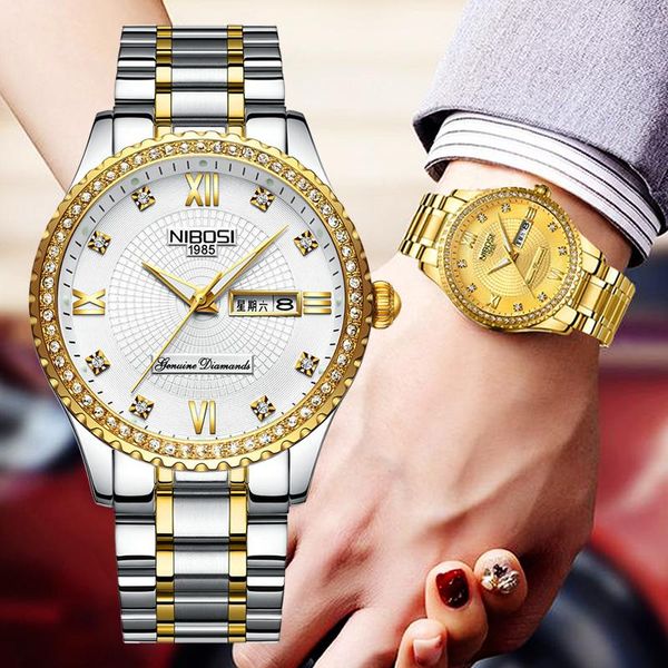 

wristwatches nibosi fashion crystal men watch waterproof luminous quartz sport wristwatch male clcok relogio masculino, Slivery;brown