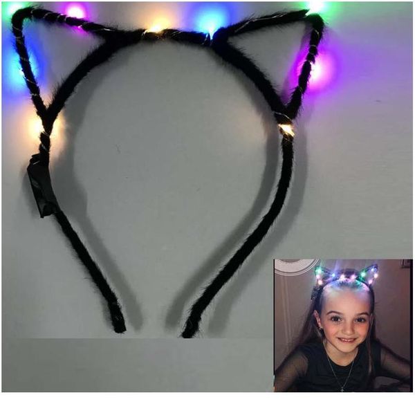 

new led light up cat animal ears headband women girls flashing headwear hair accessories halloween glow party qylmqe, Blue;red