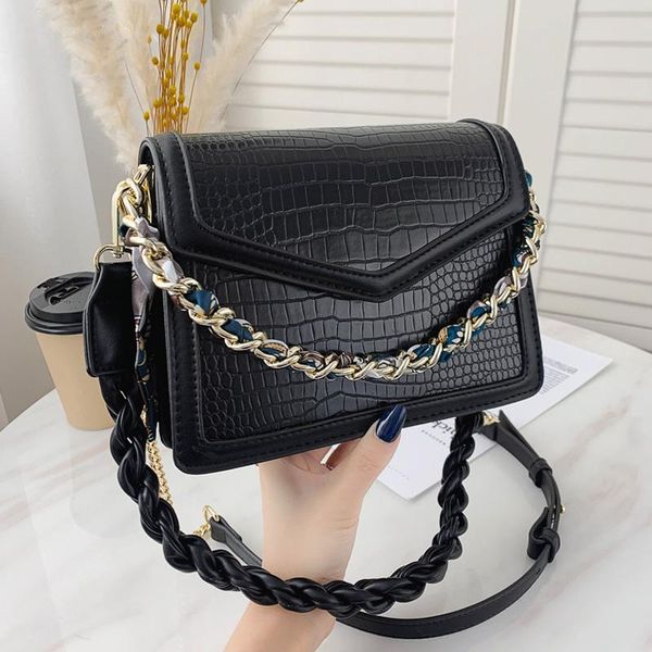 

cross body crocodile pattern 2021 fashion female quality pu leather women designer handbag chain shoulder messenger bag