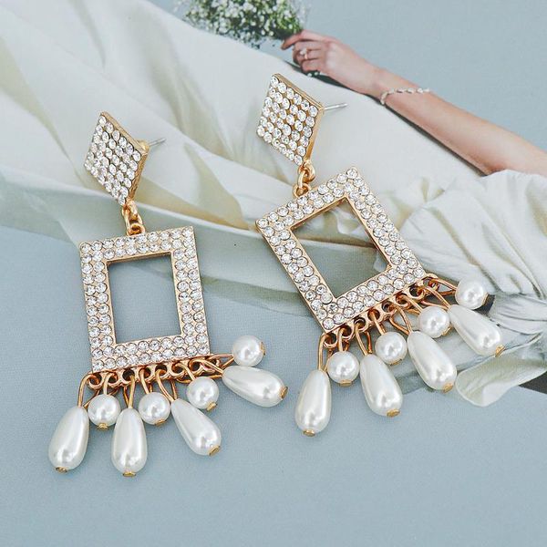 

dangle & chandelier trend imitation pearls exquisite earrings for women strange funny rhinestone unusual accessories banquet fist choice gif, Silver