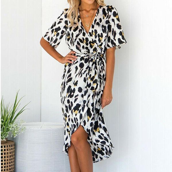 

leopard dresses women loose long sleeve long beach dress deep v-neck lace wrap dresses ladies party midi dress vestidos, Black;gray