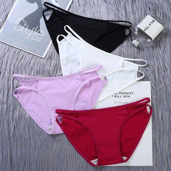 

women's panties thin belt ice silk underwear pure cotton antibacterial lace one-piece low-waist briefs, Black;pink