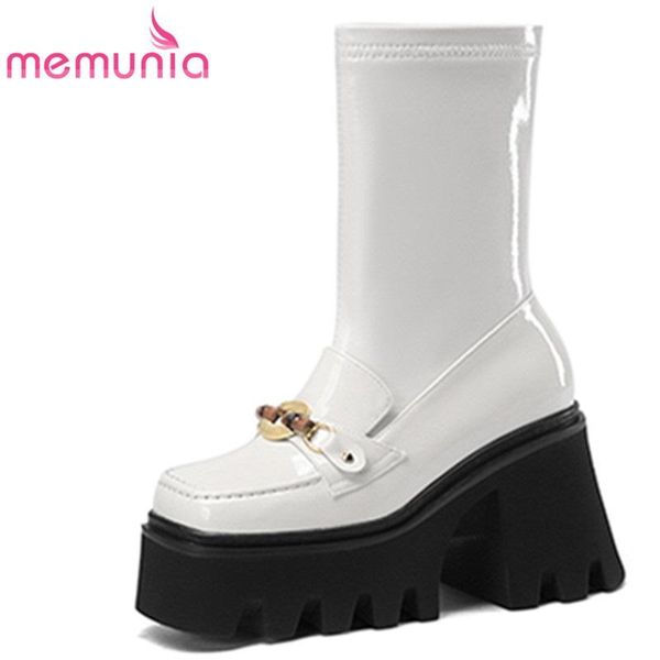 

boots memunia arrive women winter fashion high heels platform ankle comfortable simple modern shoes, Black