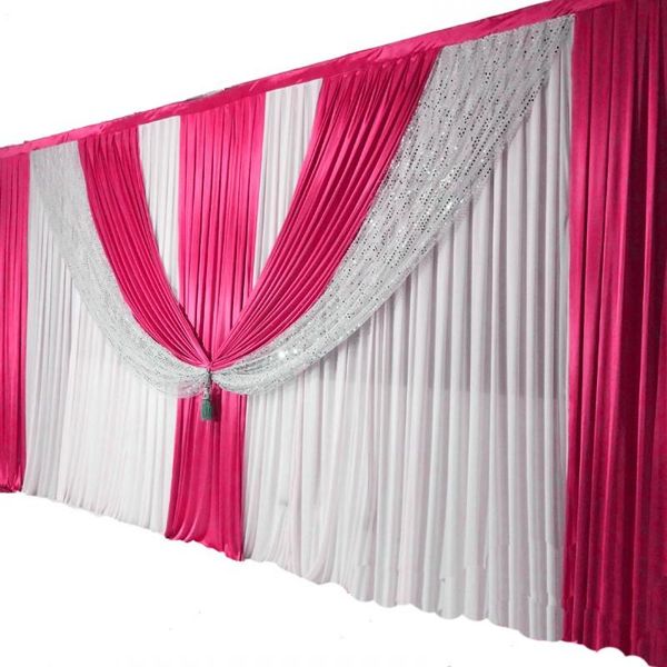 

party decoration pure white wedding backdrop with sequin swags 3x6m satin stage background pleated curtain decorations