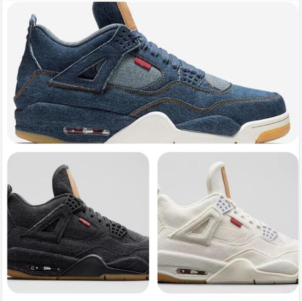 

2021 4 denim travis blue black white denim basketballs shoes men 4s blue jeans sports sneakers with box size us7-13
