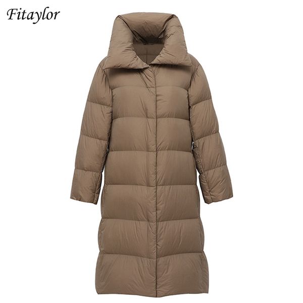 

fitaylor winter women down coat ultra light padded 90% white duck puffer jacket female lapel snow warm overcoat 211018, Black