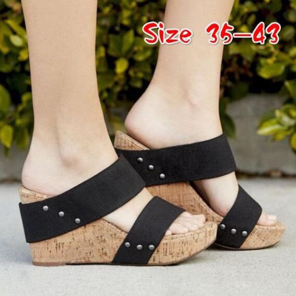 

wedges shoes slippers for women sandals plus size high heels summer shoes striped slides chaussures femme platform sandals 2021, Black