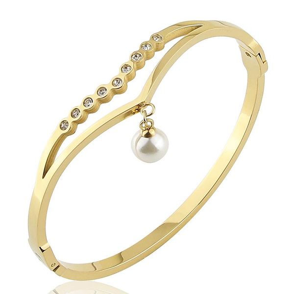 

bangle stainless steel jewelry crystal bracelets pearl pendant for women's love gifts wholesale, Black