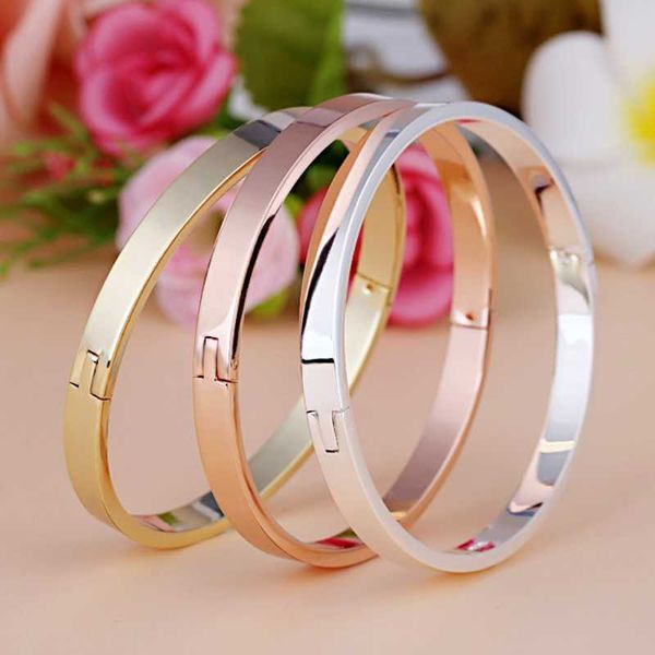 

luxury cuff bracelets bangles rose gold silver color brand couples simple glaze buckle love charm bracelet for women men q0719, Black