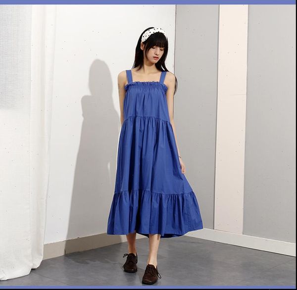 

ruffles dress women midi dress fashion 2021 summer beach sundress female cotton solid mid calf vestidos robe, Black;gray