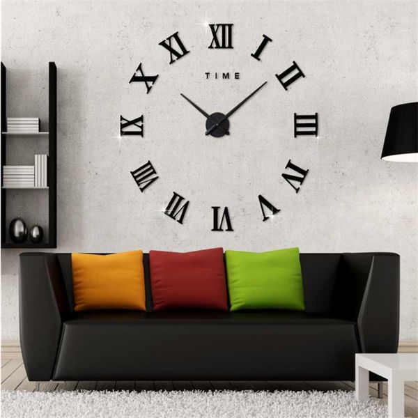 

wall clocks room acrylic decoration mirror stickers big clock roman art numbers 3d diy one artist home gift