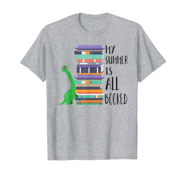 

dinosaur book reading brontosaurus my summer is all booked t-shirt, White;black