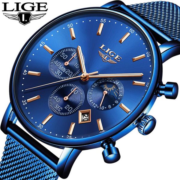 

wristwatches lige men watches blue quartz watch for casual slim dress waterproof sport wristwatch relogio masculino, Slivery;brown