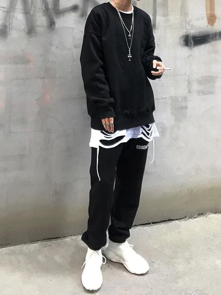 

men's hoodies & sweatshirts hip-hop street fashion trend of europe and america loose round collar men women the same jumper, Black