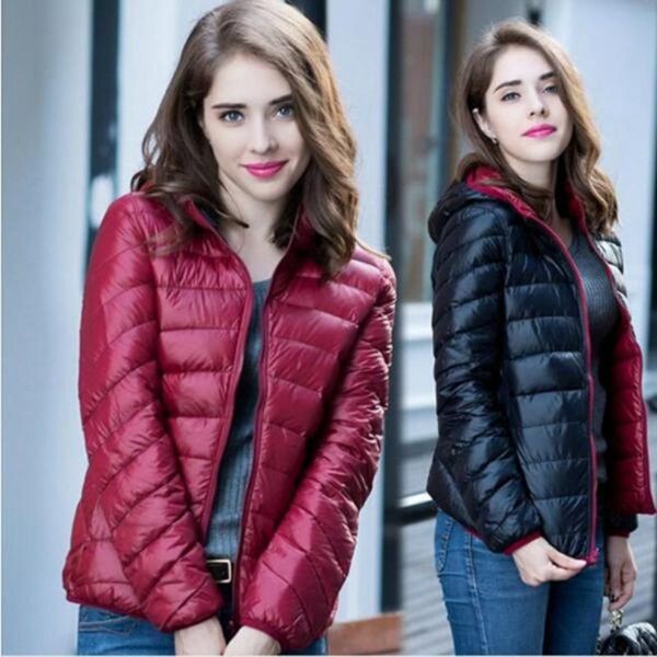 

women's jackets 2021 winter coat two side white duck warm jacket female hooded ultra light outerwear parkas for women, Black;brown