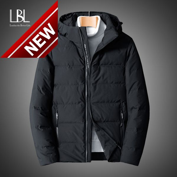 

men white duck down jackets thick warm winter cotton jacket 2021 hooded parka coat casual slim overcoat clothing, Black